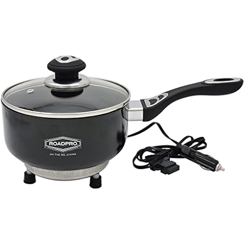 Roadpro RPSP225NS 12-Volt Portable Saucepan with Non-Stick Surface,Black Cover