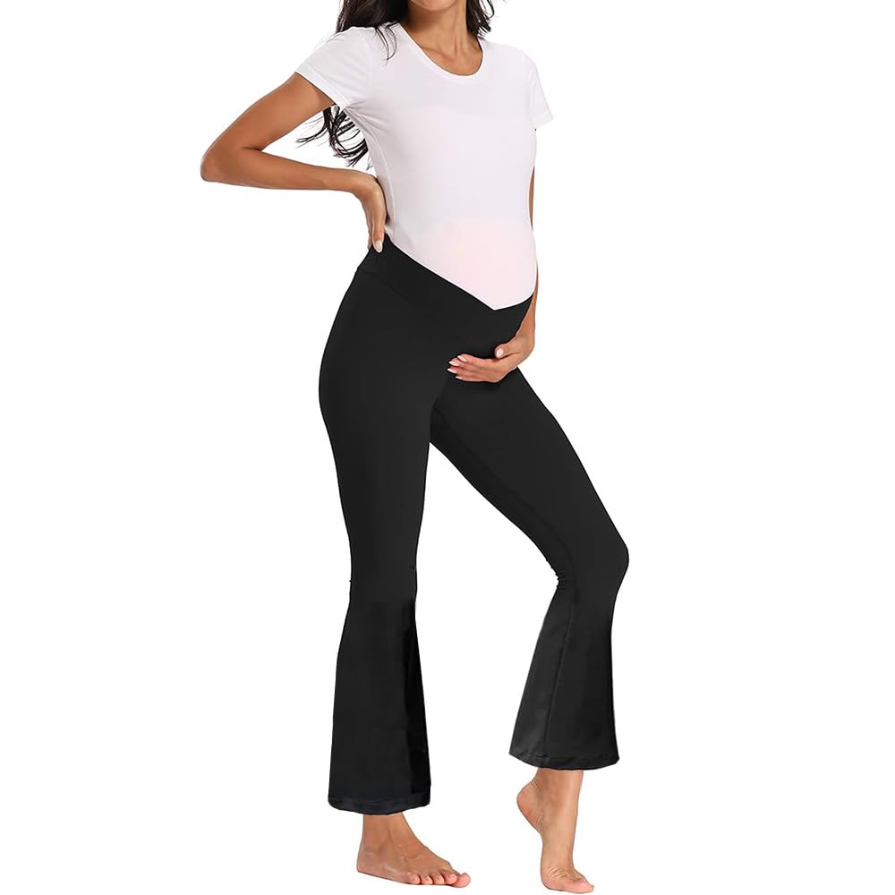 Leggings de Maternité Taille Haute Opaque Pantalon de Grossesse Doux et Extensible Vêtements de Maman à la Mode,S-XL