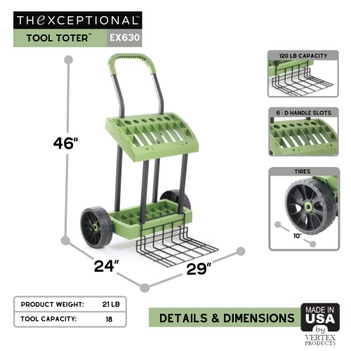 Rolling Tool Toter Cart & Bucket With Load Toter Lift Plate | Gardeners Tool Box On Wheels | Store, Organize & Mobilize Rake, Shovel, Hoe | Made In Usa By Vertex Products | Model Ex630 #TOP6
