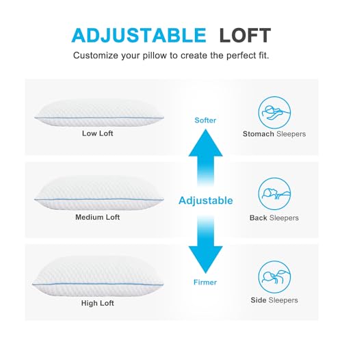 VVZ Cooling Shredded Memory Foam Pillows Standard 2 Pack, Adjustable Firm Bed Pillows for Side Back Stomach Sleepers, Luxury Gel Pillow for Hot Sleepers with Breathable Washable Cover by VVZ - Image 6