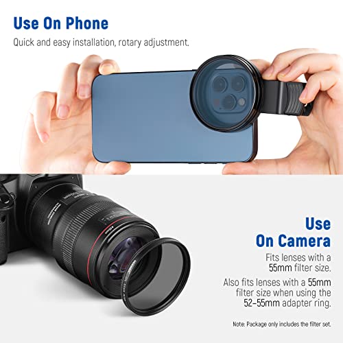 Neewer 10102107 55 Mm Nd+Cpl + Effect Filter Set With Mobile Phone Lens Clamp, Polarising Filter Nd32, 6 Point Star Filter 4 Graduated Colour Filters Compatible thumb #5