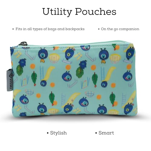 Image of VISMIINTREND Evil Eye Design Blue Flat Pouch - Stylish and Multi-Purpose for All Ages Boys & Girls | Large | Stationary Organizer | Pen Case | School | Kids | College | Students | Gifts