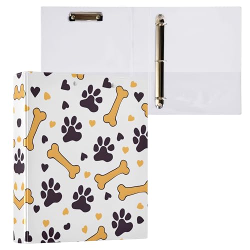 リングファイル ルーズリーフ バインダー a4 骨柄 犬の足跡 Dリング 3穴 200枚収納 クリップ&収納ポケット付き 書類整理 事務用品