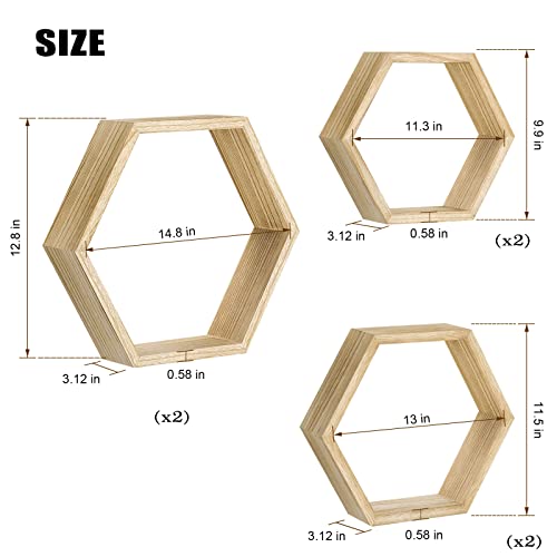 Hexagon Shelves For Wall Hexagonal Floating Shelves Wall Mounted Set Of 6 Farmhouse Storage Wall Shelves Honeycomb Wooden Shelves Hanging Geometric Floating Shelf For Nursery Bedroom Living Room #TOP2