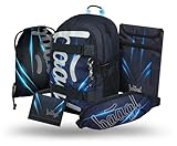 Baagl Schulrucksack Set Jungen 5 Teilig, Skateboard Rucksack, Schultasche ab 3. Klasse, Grundschule Ranzen mit Brustgurt, Ergonomischer Schulranzen, 25 l (Bluelight)