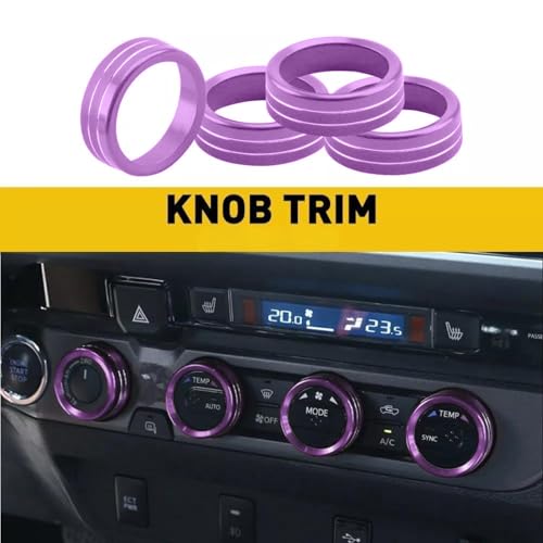 Image of Aluminum Alloy AC Knob Covers Kit for Toyota Tacoma 2016-2023 (4pcs Purple) - HVAC Control Button Covers, Metal Air Conditioner Dial Covers, Durable Interior Upgrade Accessories