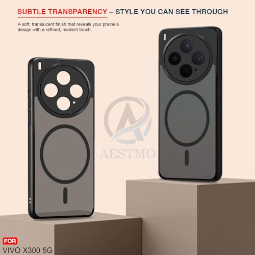 Image of AESTMO Vivo X300 5G Back Cover | 360 Protection | Matte Frosted Hard Back Translucent | Compatible with MagSafe Accessories (MagSafe Matte Hard Black Bumber)