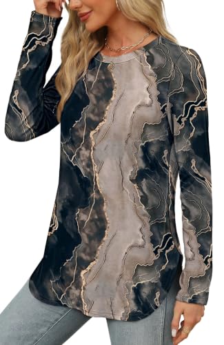 Image of XIEERDUO Womens Long Sleeve Round Neck Shirts Side Split Basic Loose Tunic Tops Casual 2026