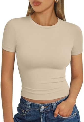 Trendy Queen Womens Short Sleeve T Shirts Summer Crop Tops Basic ...