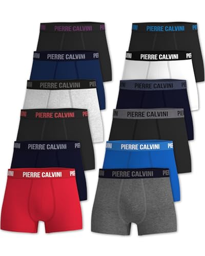 Pierre Calvini Herren Boxershorts Hipster 12er Pack – Bequeme Unterhosen aus Baumwolle mit Stretch – Atmungsaktive & Passgenaue Unterwäsche