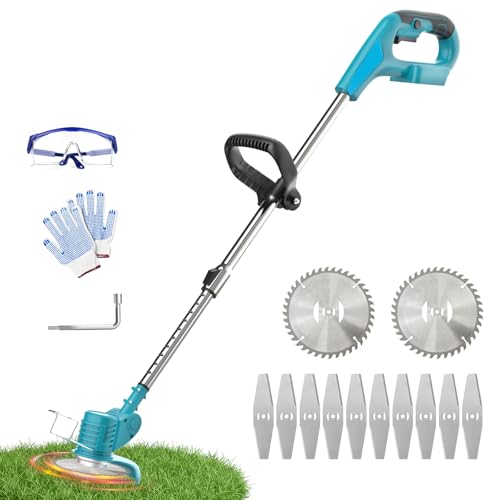Tondeuse à Gazon sans Fil, Compatible avec Makita 18 V, Coupe-Bordures à Batterie, Tondeuse électrique sans Fil avec 12 Lames, tête réglable 2-en-1 et Manche...