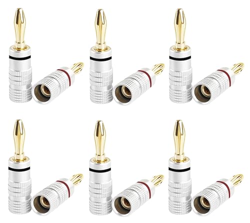 Image of [ 12 Pieces (6 Pcs Red & 6 Pcs Black) ] Banana Jacks Speaker Connector Adapter, Open Screw Type, For Speaker Wire, Wall Plates, 24k Gold Plated Speaker Banana Plugs, Closed Screw Type