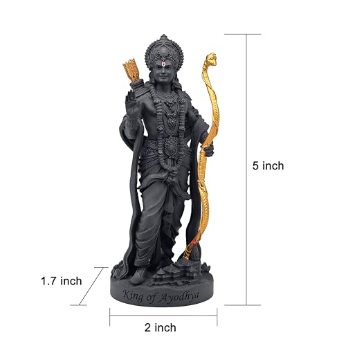 Image of MurtiHome King of Ayodhya Ram Murti, Lord Shri Rama Idol | 12.70 cm Tall Small Black Color Figure Made From UV Resin, Crafted by 3D Printer for Car Dashboard, Home, Office, Gift
