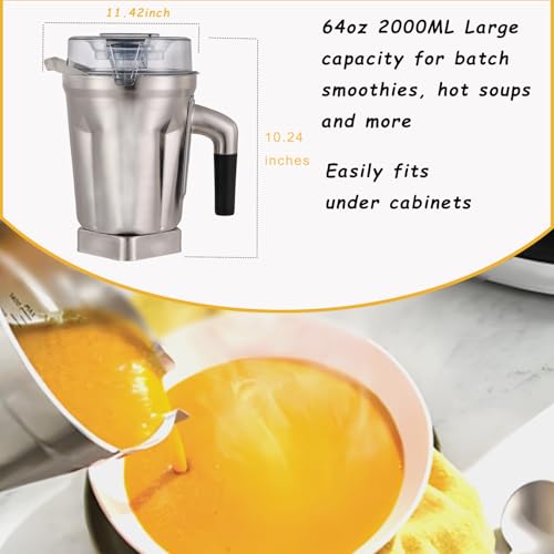 Image of Stainless Steel Container 64oz, Compatible with Vit 5200 5000 6300 Vm0103 Vm0197 E310 A2500 Classic /Commercial etc Series Blender, 64oz Stainless Steel Pitcher Jar Cup,5 Years Warranty