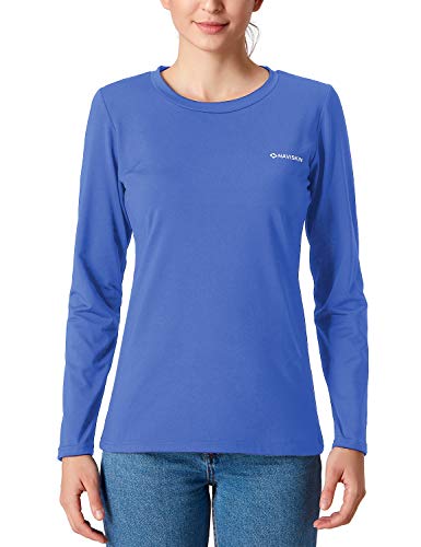 Naviskin Women's Fleece Thermal Mock Neck Long Sleeve Shirt Running Workout Outdoor Shirt Blue Size L