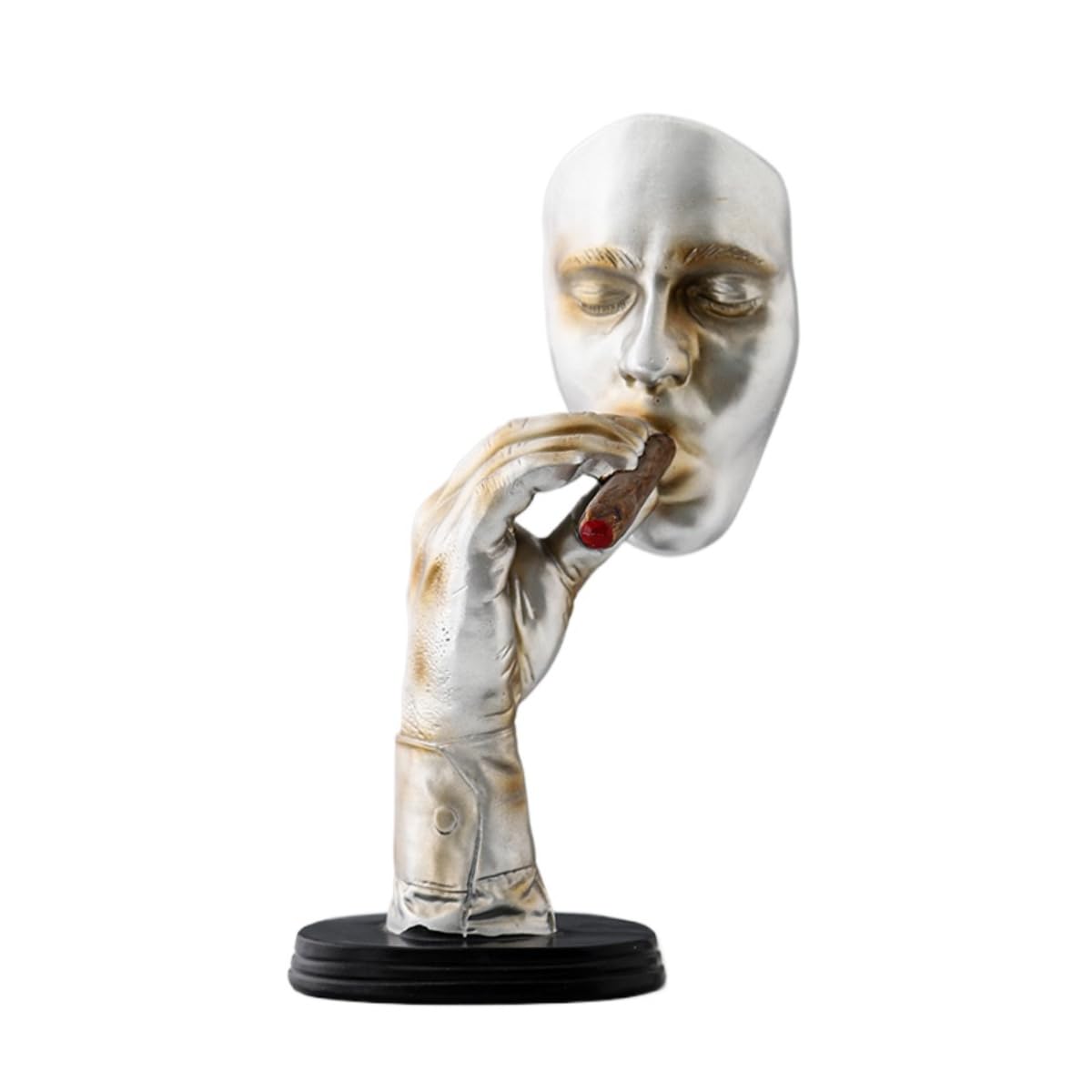AOTTSD Creative Abstract Cigar Smoking Statue, Silver Resin Men's Smoking Sculpture
