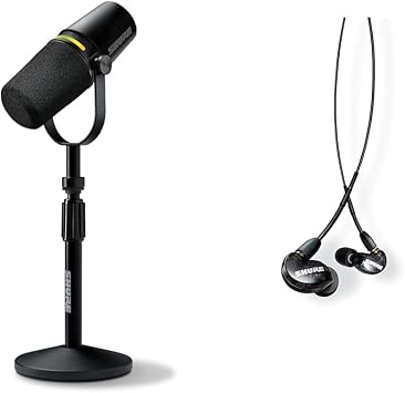SHURE MV7+ Podcast Kit MV7+-K-BNDL Gator with Desktop Stand & SHURE Earphones Wired SE215-K-A Translucent Black High Noise Isolation