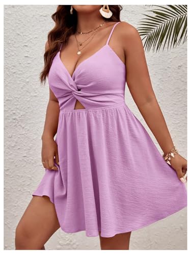 Image of Floerns Women's Plus Size Cut Out Twist Front Sleeveless Flare Hem Cami Dress