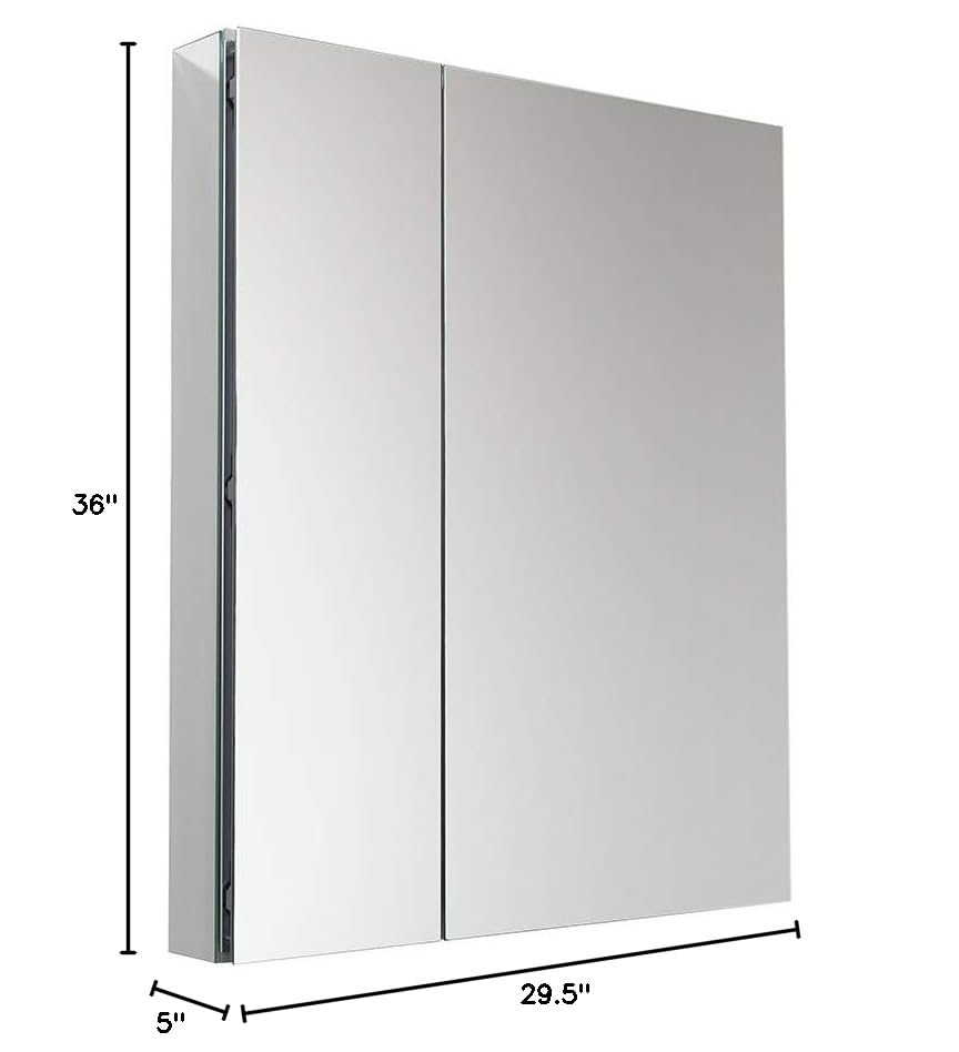 Image of Fresca Bath 30 inch W x 36 inch H Modern Bathroom Medicine Cabinet with Mirrors, Recessed or Wall-Mount Installation, 4 Adjustable Glass Shelves, 2 Mirrored Doors - #FMC8091