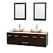 Wyndham Collection Centra 72" Double Bathroom Vanity in Espresso, Ivory Marble Countertop, Arista Ivory Marble Sinks & 24" Mirrors