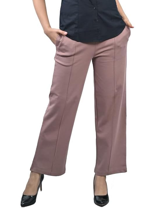 Image of Mlada Mid Waist Wide Leg Flared Pants Elastic Waist Band for Women Office Work Formal Wear Stretch Cotton Knit Flare Pants Utility Pockets Extra Flare Pants Trousers for Travel
