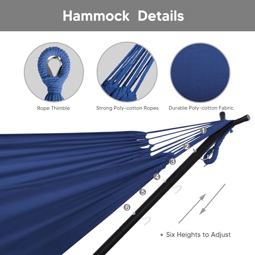 Image of SUNCREAT 2-in-1 Convertible Backyard Fabric Hammock with Stand, Dark Blue