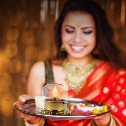 Image of Classyo Brass Akhand Diya with Adjustable Bati, with Screw Lever for Puja, Borosilicate Glass (4 inch, 180 ml Oil Capacity)