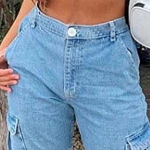 Women's Side Pocket Drawstring Wash Denim Pants Loose Knit-Waist Cargo Capri Pant Baggy Relaxed-Fit Jeans2