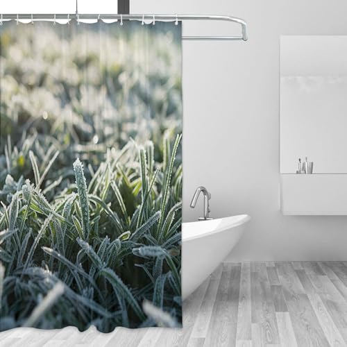 VACSAX Rideau de douche 182 x 182 cm imperméable lavable en tissu pour salle de bain Motif herbe Reine des Neiges Rideau de cabine de douche avec crochets...