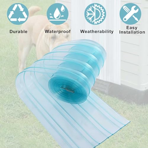Gekufa Ersatzklappen für Hundetür, Streifen für Hundehütte 3.6m*20cm (mit 2pc Metal Strips), PVC-Umreifungsvorhang für DIY Hundehaustür, Transparenter Hundehütte Türvorhang Einfach zu Schneiden