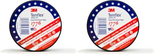 Image of 3M Temflex Vinyl Electrical Tape, 1776, 3 /4 in x 60 ft, Black, 1 Roll (Pack of 2)