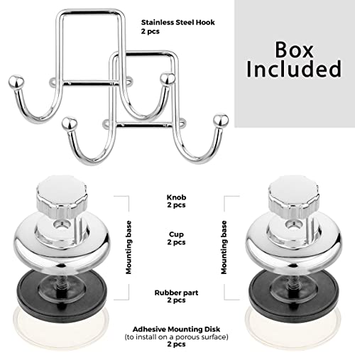 Hasko Accessories - Powerful Vacuum Suction Cup Hooks - Organizer For Towel, Bathrobe And Loofah - Strong Stainless Steel Towel Hooks For Bathroom & Kitchen, Towel Hanger Storage (2 Pack) #TOP3