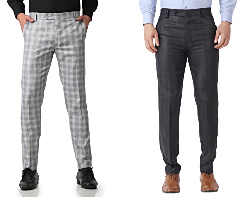 Image of MALENO Men's Polycotton Slim Fit Checkered Trouser |Trousers for Office, Party | Men Formal Pant