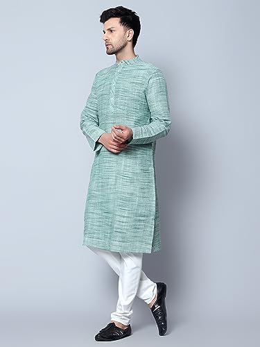 Image of LATEST CHIKAN Men's Cotton Regular Textured Long Kurta Full Sleeves - Casual Ethnic Wear