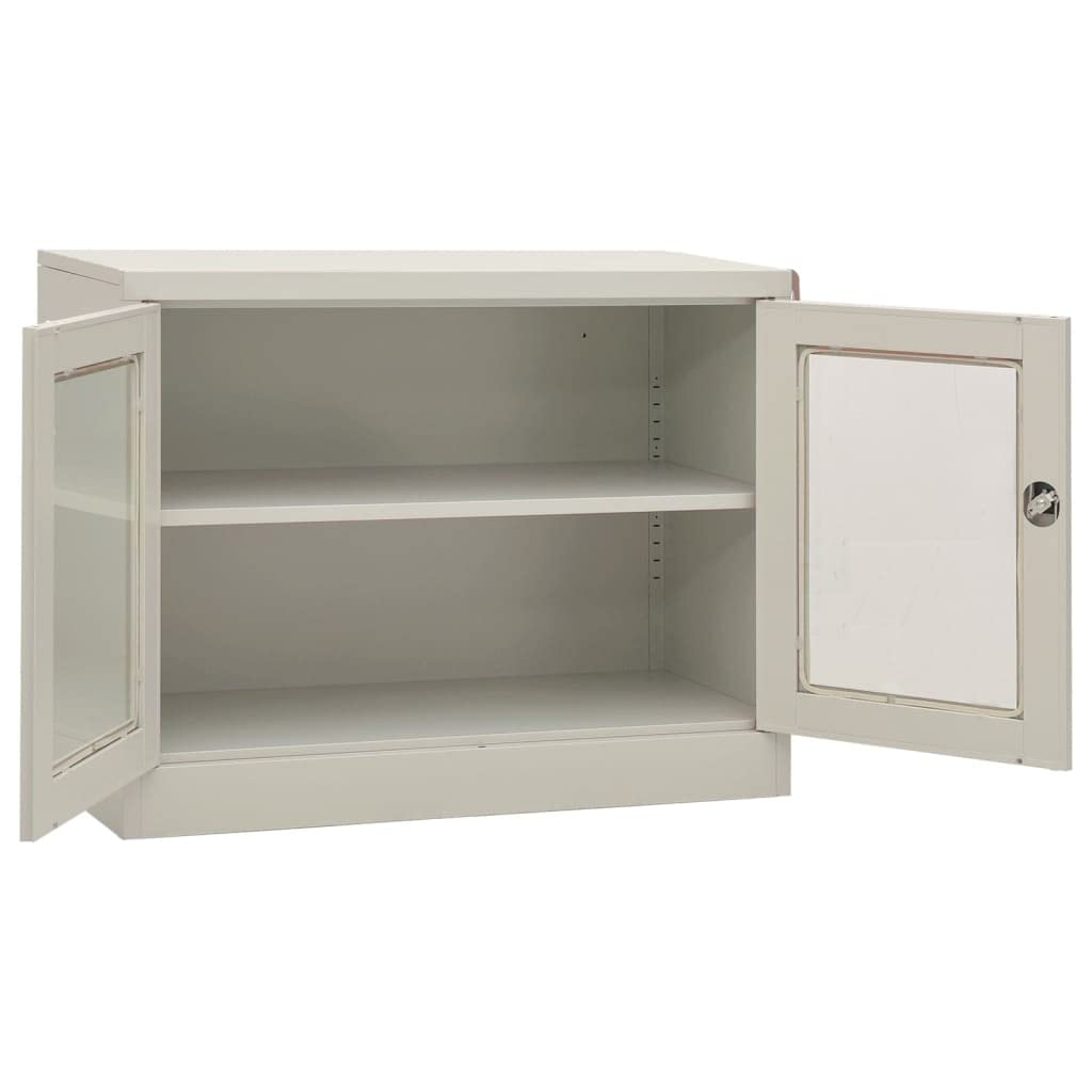 Büroschrank Hellgrau 90x40x70 cm aus robustem Stahl, abschließbar, mit gehärtetem Glas, ideal für Akten und Büroorganisation, praktisches Storage Cabinet