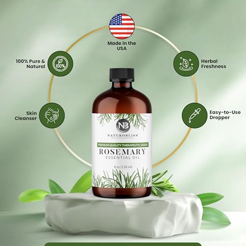 Image of NaturoBliss 100% Pure Rosemary Essential Oil Therapeutic Grade Premium Quality (4 fl. oz) with Glass Dropper, Perfect for Aromatherapy