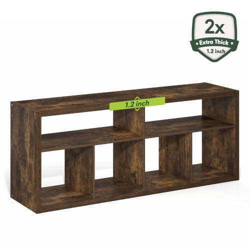 Image of Furinno Viola 6-Shelf TV Stand for TV up to 65 Inch, Amber Pine