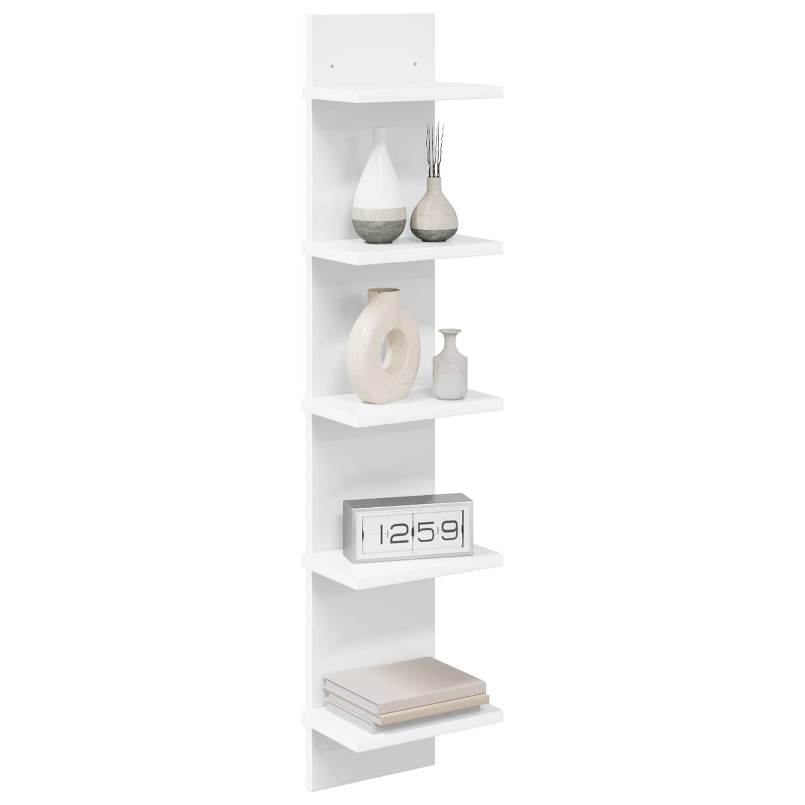 White Engineered Wood Narrow Floating Shelf 22x15x100cm | Features a space-saving vertical design ideal for displaying books and decor in living rooms, hallways, or kitchens.