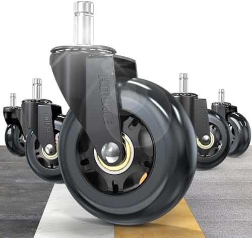 HOLKIE Office Chair Wheels Roller Blade Caster Replacement 11x22mm Black 3 Inch Desk for Office, Rubber Rolling Set of 5 for Hardwood Floors Gaming Chair Wheels Smooth & Silence Gliding