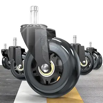 HOLKIE Office Chair Wheels Roller Blade Caster Replacement 11x22mm Black 3 Inch Desk for Office, Rubber Rolling Set of 5 for Hardwood Floors Gaming Chair Wheels Smooth & Silence Gliding