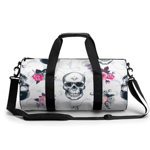 Duffel bag crâne de fleur au design artistique et format week-end 45x23x23cm