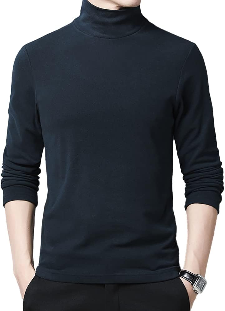 CherishMen Basic Turtleneck Fleece Long Sleeve T-Shirt Slim Fit Lightweight Pullover Top