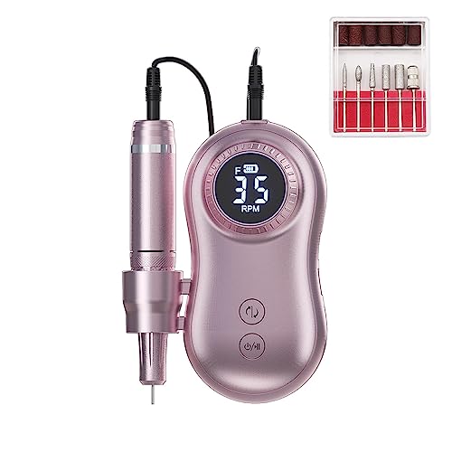 Nail Grinding Machine New 35000RPM Nail Machine, Manicure Machine, Electric Nail Drill Machine, Electric Nail File LED Display, Rechargable for All Gel for DIY Home or Salon Mani-Pedis