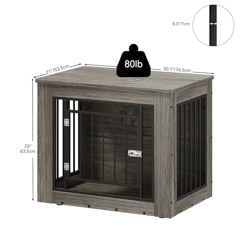 YITAHOME Dog Crate Furniture for Medium Dogs, Side End Table, Modern Dogs Kennel Indoor up to 35 lb, 2-in-1 Iron-Wood Fusion Dog Cage with Waterproof Top, Safety Corners,Steel Lock,30" L,Greige - Image 5