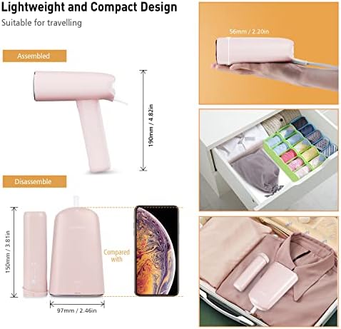 homeasy Clothes Steamer, Hand Steamers for Clothing Portable Garment Steamer Travel Iron Handheld Steamer for Clothes Travel Steamer with Fast Heat-up Detachable Water Tank Pink, Small