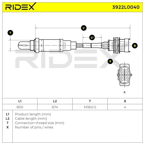 Sonda lambda RIDEX 3922L0040 pour régulation des gaz d'échappement - 4