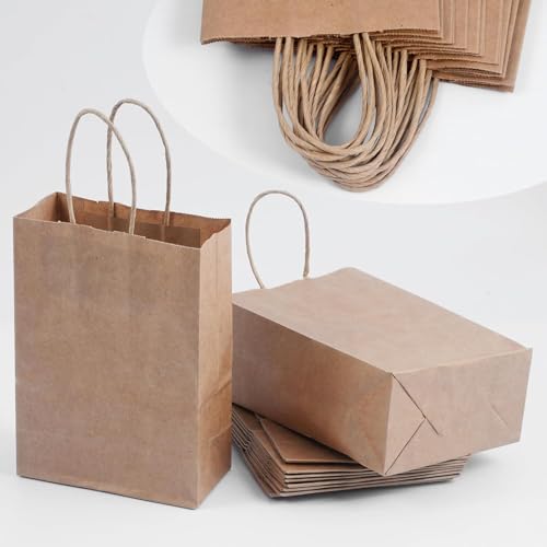50 Braune Geschenkpapiertüten 15x8x21 cm - Vielseitige Tragetaschen aus Recycling-Kraftpapier für Weihnachten, Hochzeit, Geburtstag, Party & Einkauf