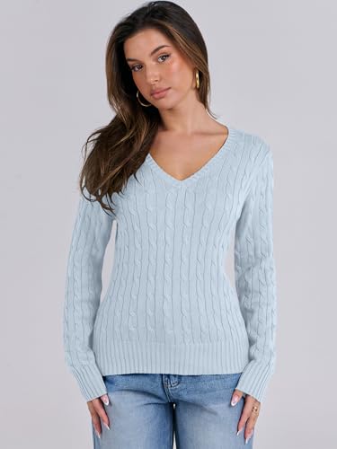 Image of ANRABESS Women's Cable Knit V Neck Fitted Sweaters