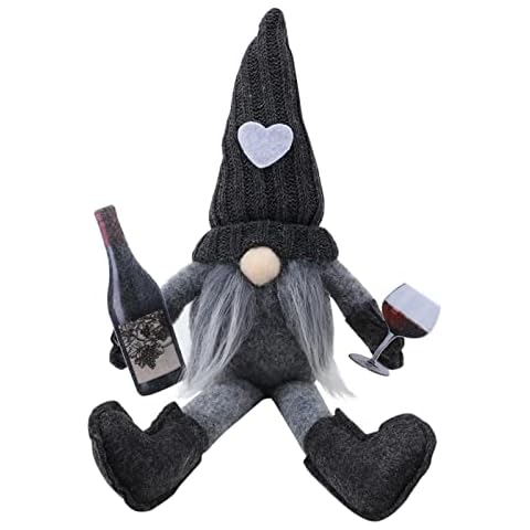 URMAGIC Coffee Gnomes Plush Decor,Coffee Bar Gnome Decoration,13 Inch Christmas Plush Gnomes Holding Wine Cup and Wine Bottle,10 Inch Coffee Collectible Figurines,Handmade Xmas Swedish Tomte Doll Cover