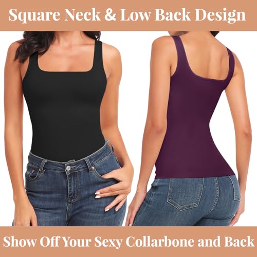 Image of EUYZOU Women's Tummy Control Shapewear Tank Tops Seamless Square Neck Compression Tops Slimming Body Shaper Camisole